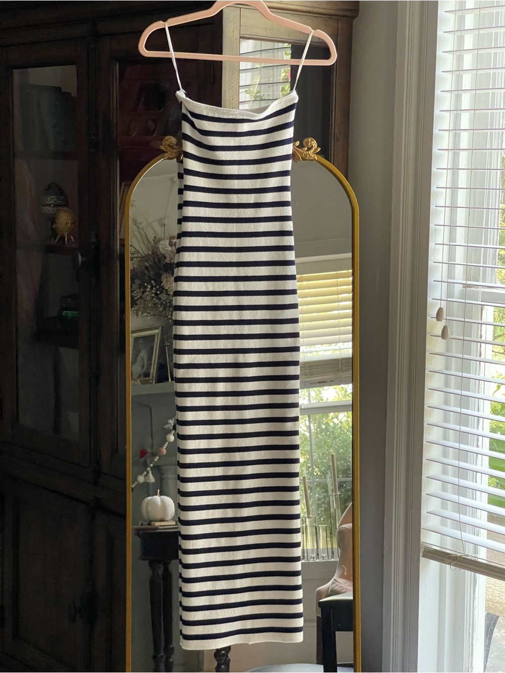 Edikted NWOT Strapless Navy & White Stripe Ribbed Maxi Dress